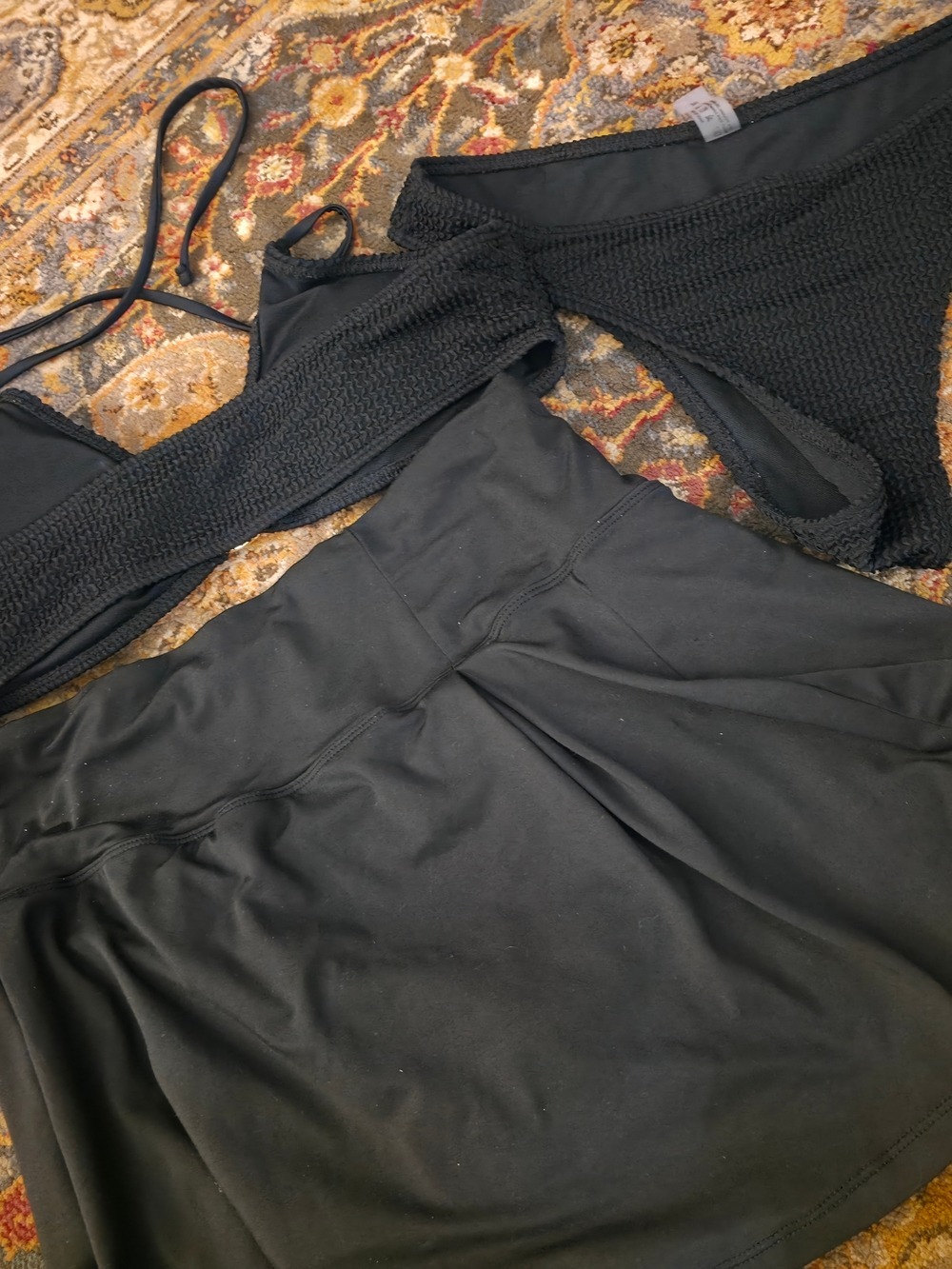 4/$25 Deal! Black Textured Bikini Top and Black Swim Bottoms And Skirt - Picture 6 of 11